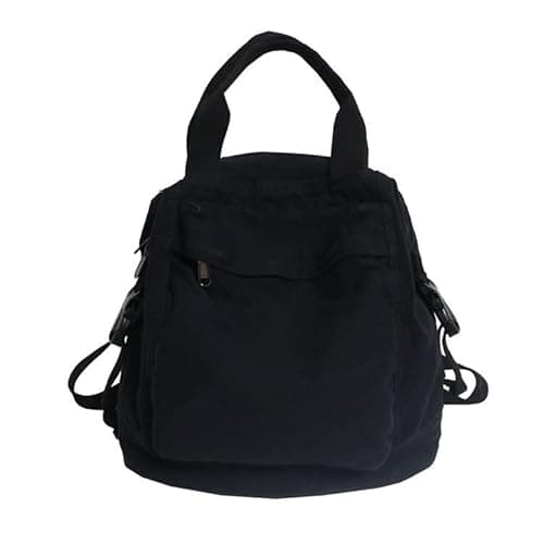 Image of Sumleno Small Boho Canvas Backpack for Women Vintage Style Outdoor Travel Bag Casual Daypack Grunge Aesthetic Hippie Y2K Backpack, Black, One Size, Daypack Backpacks