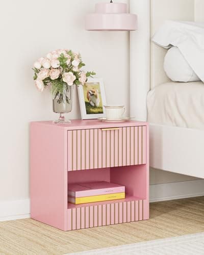 Image of Apetaccat Small Bedside Table,41x28x39cm, Farmhouse Wooden Bedside Cabinet with Drawer,Kids Bedside Table Nightstand for Bedroom,Living Room,Office,Pink