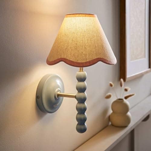 Image of ValueLights | Bobbin Blue Wall Light with Pink Trim Scallop Shade and Bulb | Wall Lights, Home Décor & Improvement Essential | Mains Wired