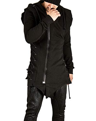 Image of SevenDwarf Men's Hoodie Jacket Zipper Assassins Creed Gothic Asymmetrical Loose Fleece Sweatshirt Outwear, Black, M