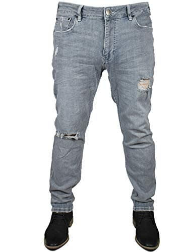 Image of Judge & Jury Men’s Distressed Ripped Skinny Fit Jeans – Slim Fit Stretch Denim with Straight Leg – Casual Vintage Style with 5 Pockets – Blue Wash - 32R