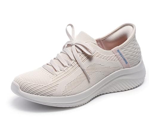 Image of Skechers Women's Ultra Flex 3.0 Brilliant Path 149710 NAT, Natural Knit/Periwinkle Trim, 4 UK