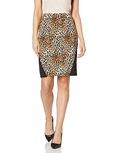 Image of Star Vixen Women's Stretch Sexy Secretary Pencil Skirt with Insets, Leopard/Black, M