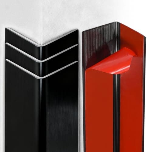 Image of Raytano 4Pcs 45"L ×1"W Self Adhesive Metal Black Corner Protectors, Modern Aluminum Wall Corner Guards for Wall Door Furniture Cabinet Baseboard Frame Protection and Decoration (Size:45" x 1",Black)