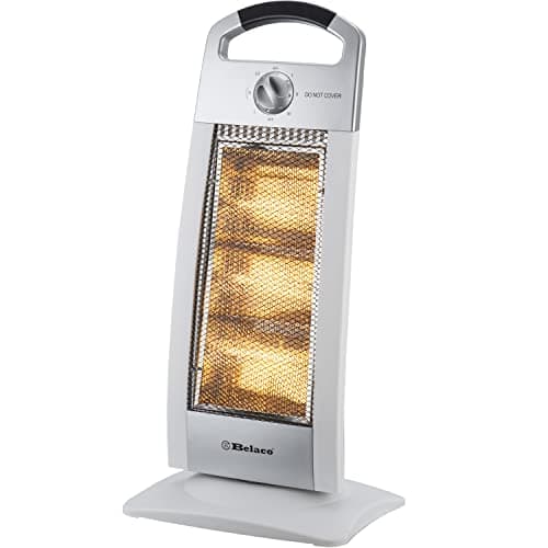 Image of Belaco 1200W Upgraded Halogen Heater with Oscillation, Portable Electric Room Heater for Home & Office, 3 Heat Settings 400W/800W/1200W, Tip-Over Safety Switch, Carry Handle - Silver