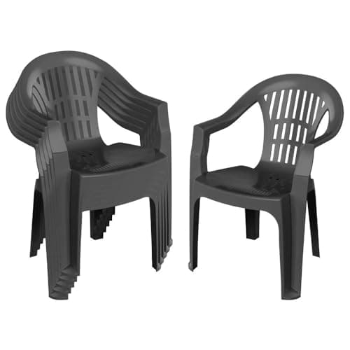 Image of Harbour Housewares Milas Garden Dining Chairs – Pack of 6 - Anthracite Stackable Outdoor Chairs, Polypropylene Weatherproof Seating, Slatted Back, Armrests, Patio Balcony Garden Furniture