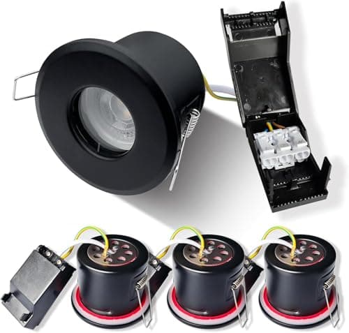 Image of Sweier Fire Rated Can Downlights 5W 3000K Warm White IP65 Dimmable Black Recessed Black Ceiling Spotlights for 70mm Hole, 220V-240V Pack of 4