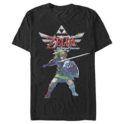 Image of Nintendo Men's Legend of Zelda The Skyward Sword Royal Crest Link Portrait T-Shirt, Black, XL