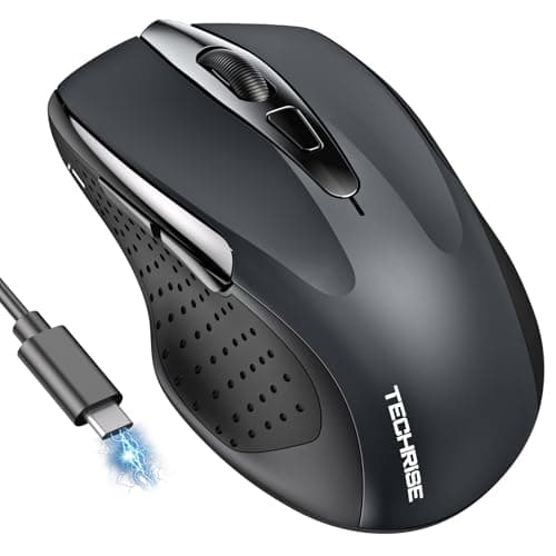 Image of TechRise Bluetooth Mouse, Rechargeable Wireless Mouse (BT5.0/3.0 & 2.4G), 4800DPI Adjustable, 6-Button Silent Computer Mice, USB A Ergonomic Wireless Mouse for Laptop PC Mac, Grey