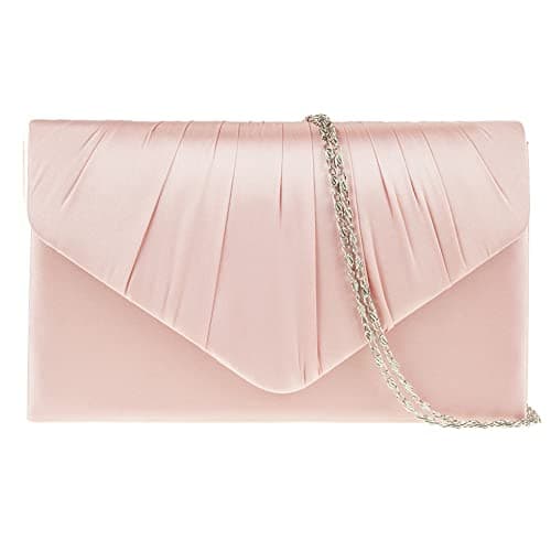 Image of fi9® LADIES SATIN PARTY PROM BRIDAL EVENING CLUTCH HAND BAG PURSE HANDBAG (Dusky Pink)