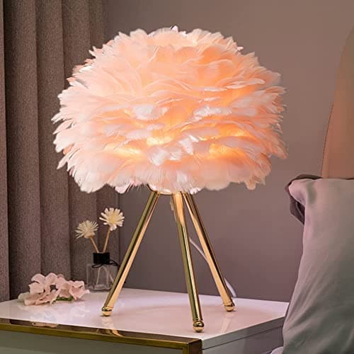Image of Feather Table Lamp, Crystal Heart Shape Modern Romantic Bedroom Bedside Lamp, for Living Room, Bedroom, Bar, Restaurant, Wedding, Home Decor,Gold