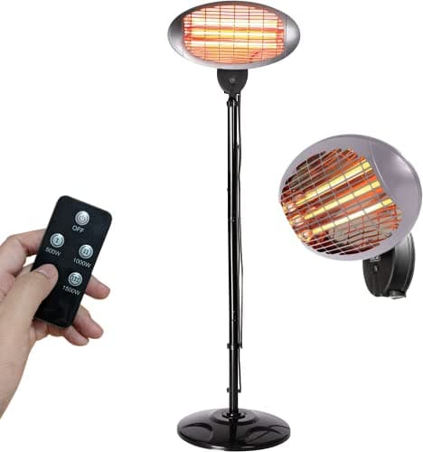 Image of Heatlab 2KW IPX4 FreeStanding Water Resistant Infrared Electric Garden Outdoor Indoor Patio Heater with Remote Control - 3 Power Settings (Heater)