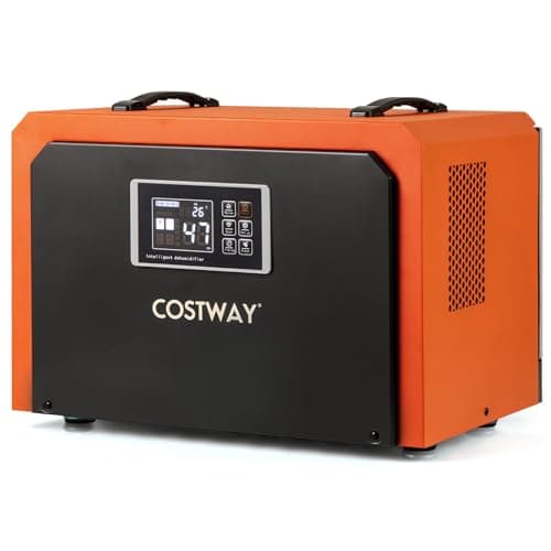 Image of COSTWAY 60L/Day Commercial Dehumidifier, Industrial Air Dehumidifiers Building Dryer with 24H Timer, Auto Defrost, Handle, Drain Hose & Intelligent Protection System, Large Spaces up to 560㎡ (Orange)