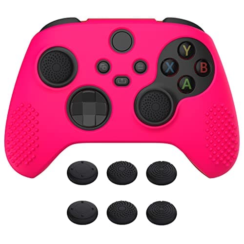Image of eXtremeRate PlayVital 3D Studded Edition Anti-Slip Silicone Cover Skin for Xbox Series X Controller, Soft Rubber Case Protector for Xbox Series S Controller with Black Thumb Grip Caps - Bright Pink