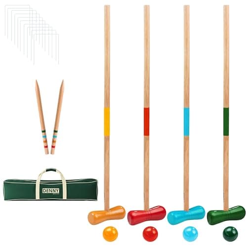 Image of Crystals Wooden Croquet Set for 4 Players – Outdoor Garden Lawn Game with 4 Wooden Mallets, Coloured Balls, Wickets & Stakes | Family Backyard Game Set for Adults