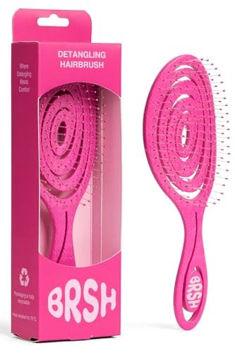 Image of Detangle Hair Brush | Detangling Brush for Thin, Fine, Thick and Normal Hair | Detangler Hair Brush for Women, Men & Kids - Eco Friendly, Flexible, Vegan, Straw Brush - Wet and Dry Hair - Pink - BRSH