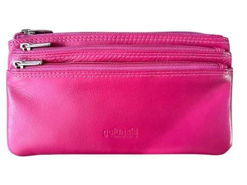 Image of Golunski Nappa Leather 3-Zip Coin Purse – Soft Genuine Leather, Compact Women’s Wallet, 17.5 x 10 cm – UK Brand Since 1953
