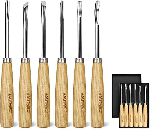 Image of HAUTMEC Wood Carving Tools Set of 6, Wood Gouge Tools Set, Fishtail Gouges to Reach into Tight Spaces for Hobbyists or Professionals HT0236-WW