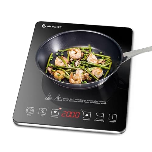 Image of AMZCHEF Single Induction Cooker, Ultra-thin Induction Hob with Fashion Look, 10-level Power and Temperature Control, Black Frosted Glass Panel, Touch Sensor, 3-hour Timer, Safety Lock