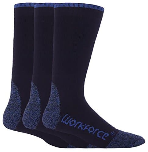 Image of Workforce - 3 Pairs Mens Thick Black or Navy Heavy Duty Reinforced Heel and Toe Breathable Work Socks for Steel Toe Boots (3 Pack, WFH4661NVY)