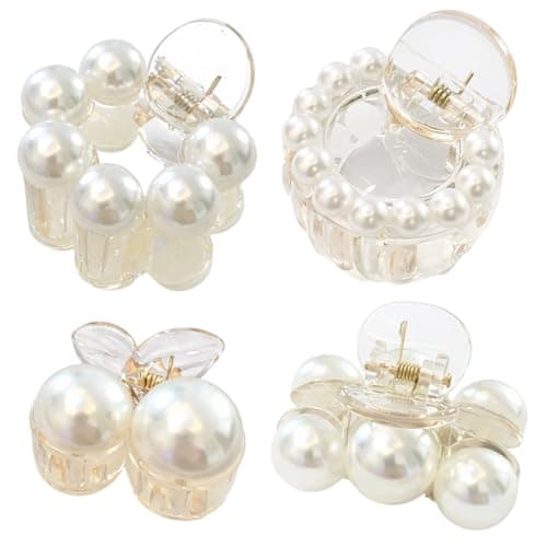 Image of Pearl Hair Clips, Small Claw Clips For Women, Elegant Hair Accessories For Daily Office Styling And Formal Occasions, Set Of Four Pearl Hair Clips With Secure Hold, Dimensions 16 X 5 Cm