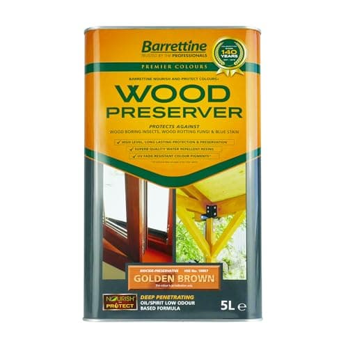 Image of Barrettine Wood Preserver (Golden Brown, 5L) - UV Fade Resistant, Durable & Water Repellent Premier Wood Preserver, Deep Penetrating, Low Odour & Oil Based, Suitable for Outdoor & Indoor Use