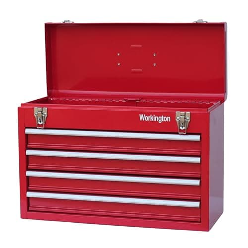 Image of Workington Portable Metal Tool Chest with 4 Drawers, 20" 4-Drawer Tool Chest Cabinet with Ball Bearing Drawer Slides, Steel Tool Storage Box Organizer 4004 Red