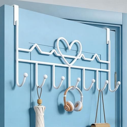 Image of WBDXWB Over The Door Hook, Heart-Shaped Over Door Hanger with Rust Resistant for Coats, Hats, Bags, Clothes, Towels (1 Pack, White)