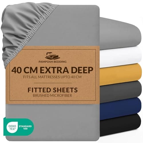 Image of Pamposh King Size Fitted Sheets Extra Deep Pocket 40 cm (16 inches) Durable Elastic Bed Sheets - Premium Brushed Microfibre Fitted Sheets King Size - Ultrasoft Hypoallergenic Fade Resistant