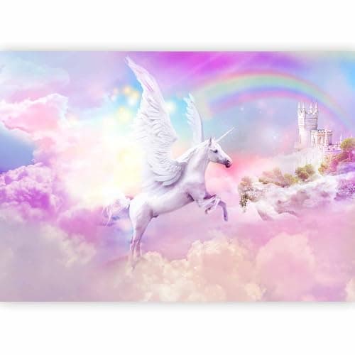 Image of murando - Photo Wallpaper Nursery 350x256 cm / 138"x97" - Non-Woven Premium Art Print Fleece Wall Mural Decoration Poster Picture Design Modern - Unicorn Rainbow Castle Clouds Pegasus a-A-10322-a-a