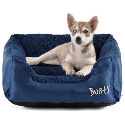 Image of Bunty Deluxe Dog Bed - Small, Medium to XXL Calming Washable Dog Bed - Non-Slip Base, Raised Walls, Fleece Lined Interior, Plush Cushioning, Insulates & Retains Heat - Small, Blue