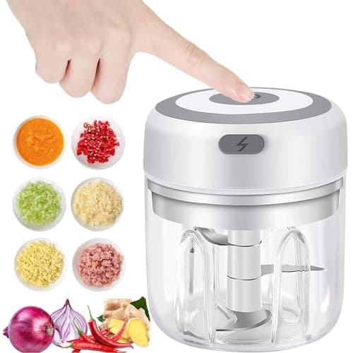 Image of VOUM Mini Food Chopper Electric - Food Processor and Blender, USB Charging Portable Vegetable Fruit Meat Garlic Onion Ginger Chopper with 3 Sharp Blades Grinder,Kitchen Gadget (white-250ml)