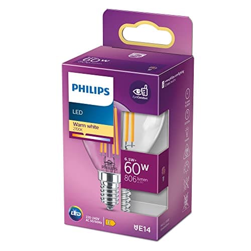 Image of Philips LED Premium Classic P45 Lustre Light Bulb [E14 Small Edison Screw] 6.5W - 60W Equivalent, Warm White (2700K), Non Dimmable