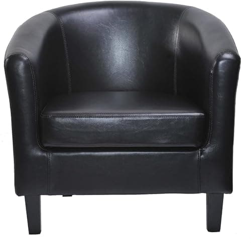 Image of mcc direct PU Leather Tub Chair, Upholstered Armchair, Club Chair for Living Room, Bedroom and Lounge Reception (Black)