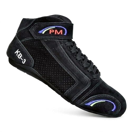 Image of Folkon Karting Boots Genuine Suede Leather Go Karting Racing Shoes Adults Kids High Grip Motorsport Karting Shoes Footwear (Black, 9, UK Footwear Size System, Adult, Men, Numeric, Medium, 9)