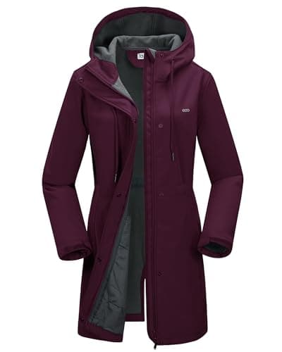 Image of 33,000ft Women’s Softshell Jacket with Hood Waterproof Ladies Functional Jacket Fleece Lined Windbreaker Breathable Raincoat Hooded Long Coats for Cycling Hiking Outdoor Rose Carmine M