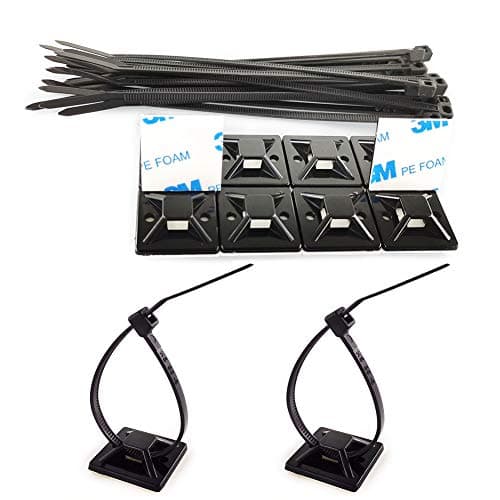 Image of Strong Self Adhesive Wire Clips Cable Tie Mounts 25x25mm with 200mm Zip Ties Black UV Protection Outdoor 100 Pcs,Sticky Wire Fasteners Cable Guide Management Mounting Suqare Holder Anchor Base