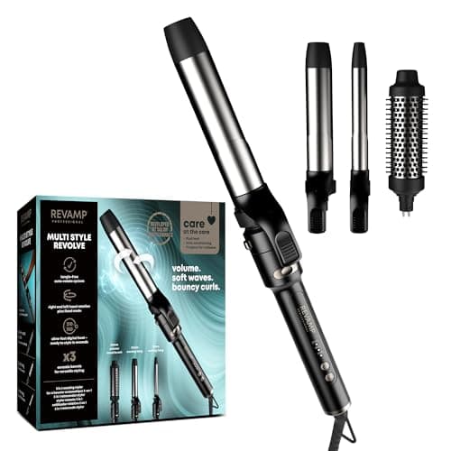 Image of REVAMP Multi Style Revolve 3-in-1 Rotating Hair Curler – Hair Curler Automatic Rotating with 38mm Round Curling Brush Heated, 32mm & 19mm Tongs - Multi Styler for Volume, Soft Waves & Bouncy Curls