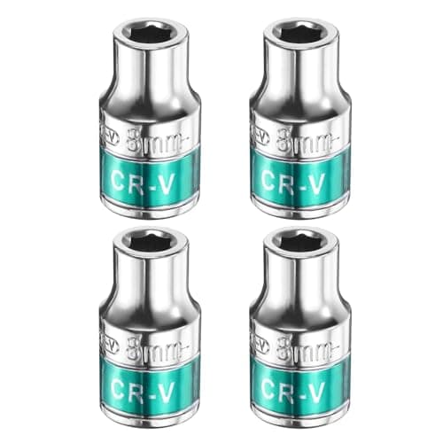 Image of sourcing map 4pcs 1/2" Drive 6 Points Socket 8mm Metric Shallow Impact Socket CR-V Steel Flip Socket Spindle Axle Nut Impact Socket for Home Auto Hex Nuts Bolts Repair, Silver Green