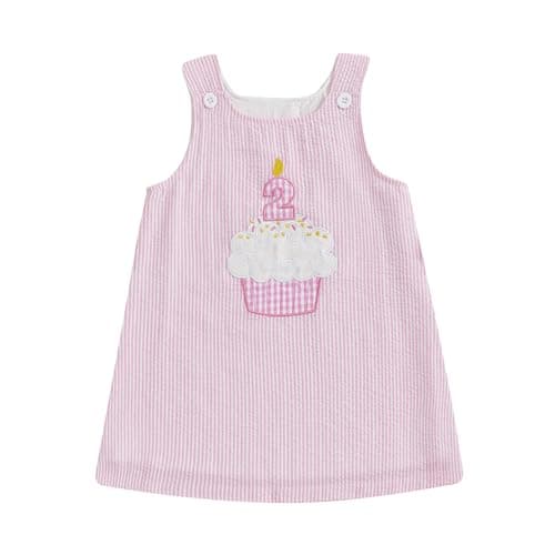 Image of Kids Girls 1st 2nd 3rd 4th Birthday Party Dress Cute Baby Girl First Birthday Cake Smash Outfit Sleeveless Summer Dresses Number Cup Cake Embroidered (2nd Pink, 2-3 Years)