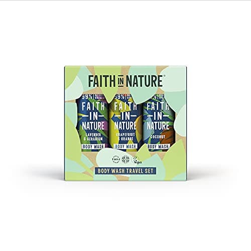 Image of Faith In Nature 3 x 100ml Natural Body Wash Travel Gift Set, Vegan & Cruelty Free, No SLS or Parabens