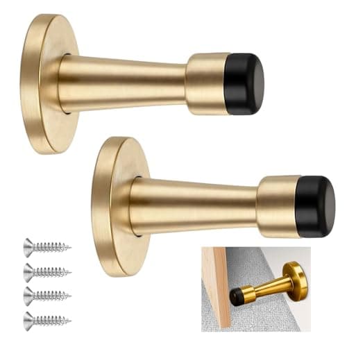 Image of Door Stoppers for Skirtings, 2Pcs Wall Mounted Door Stop with Rubber Anti-Collision Doors Stopper Skirting Board Door Stop Protect Doors and Walls from Damage, Reduce Noise (Gold)