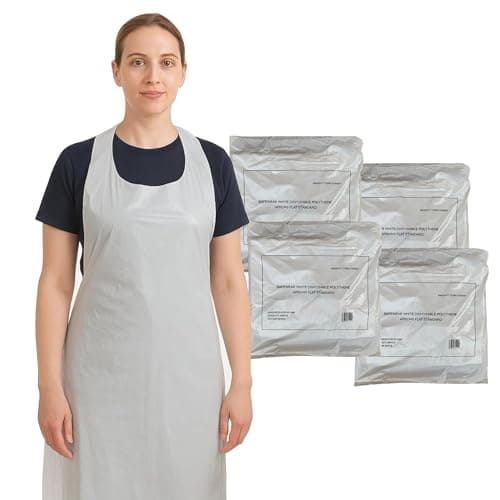 Image of Abbey 400 Plastic Disposable Aprons for Adults – Waterproof, Food Safe Polythene White Aprons for Women and Men with Anti-Bacterial Additive – Catering, Medical, Cleaning, Hair & Beauty – 4x100 Pack