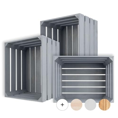 Image of Creative Deco 3 x Large Grey Wooden Crate with Handles | 50x40x30cm | Keepsake Chest Storage Box Wooden Crates Gift Box | Vintage Farmhouse Display Basket