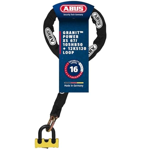 Image of ABUS lock and chain combination - Granit Power XS 67/105HB50 + 12KS120 black loop - Motorbike lock with security level 16 - Yellow
