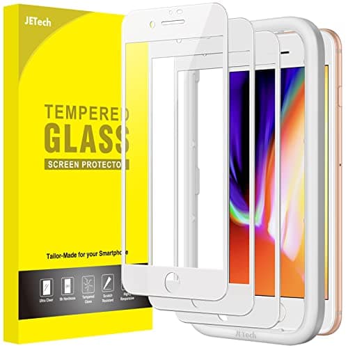 Image of JETech Full Coverage Screen Protector for iPhone 8 Plus/7 Plus 5.5-Inch, White Edge Tempered Glass Film with Easy Installation Tool, Case-Friendly, HD Clear, 3-Pack (White)