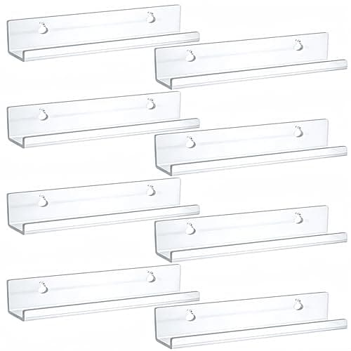 Image of Dmnnlp 8 Pack Vinyl Record Shelf Wall Mount, 12" Clear Vinyl Shelf, Acrylic Floating Shelves for LP, Picture, Book, Photo, Makeup Display in Bedroom, Bathroom Living Room Storage and Organization