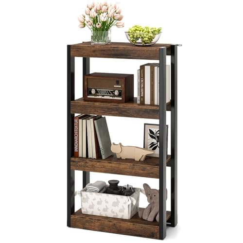Image of COSTWAY 3/4-Tier Bookshelf, Wooden Bookcase Open Shelving Unit with Dual Anti-Tipping Kits, Freestanding Display Rack Organizer for Living Room, Bedroom & Study (60 x 28 x 108 cm)
