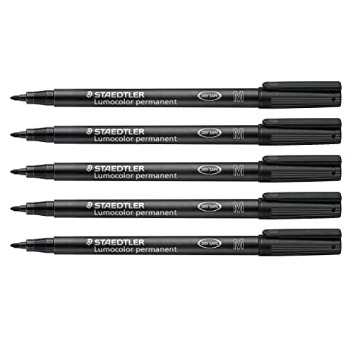 Image of STAEDTLER Lumocolor Permanent Overhead Marker, Smudge-Proof and Waterproof on Almost All Surfaces, line Width M 1.0 mm, refillable, Long Service Life, 5 Black Universal pens, 317-9X