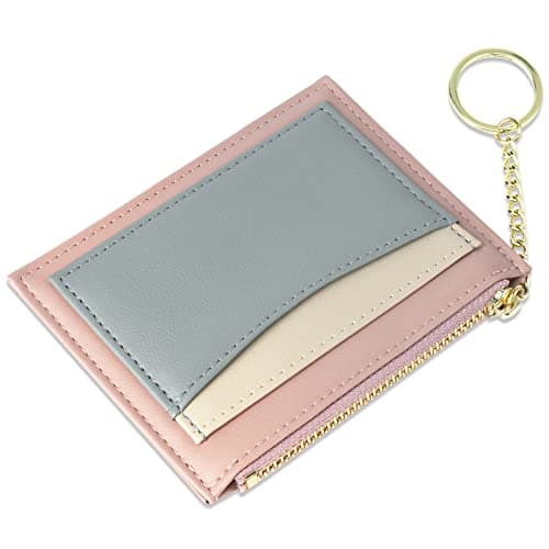 Image of URAQT Credit Card Holder Wallet, Minimalist Leather Slim Change Wallet Zipper Coin Purse, Mini Credit Card Protector, Keychain Front Pocket Wallets for Women Ladies - 5 Card Slots and 1 Pocket